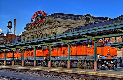 Ski train in station